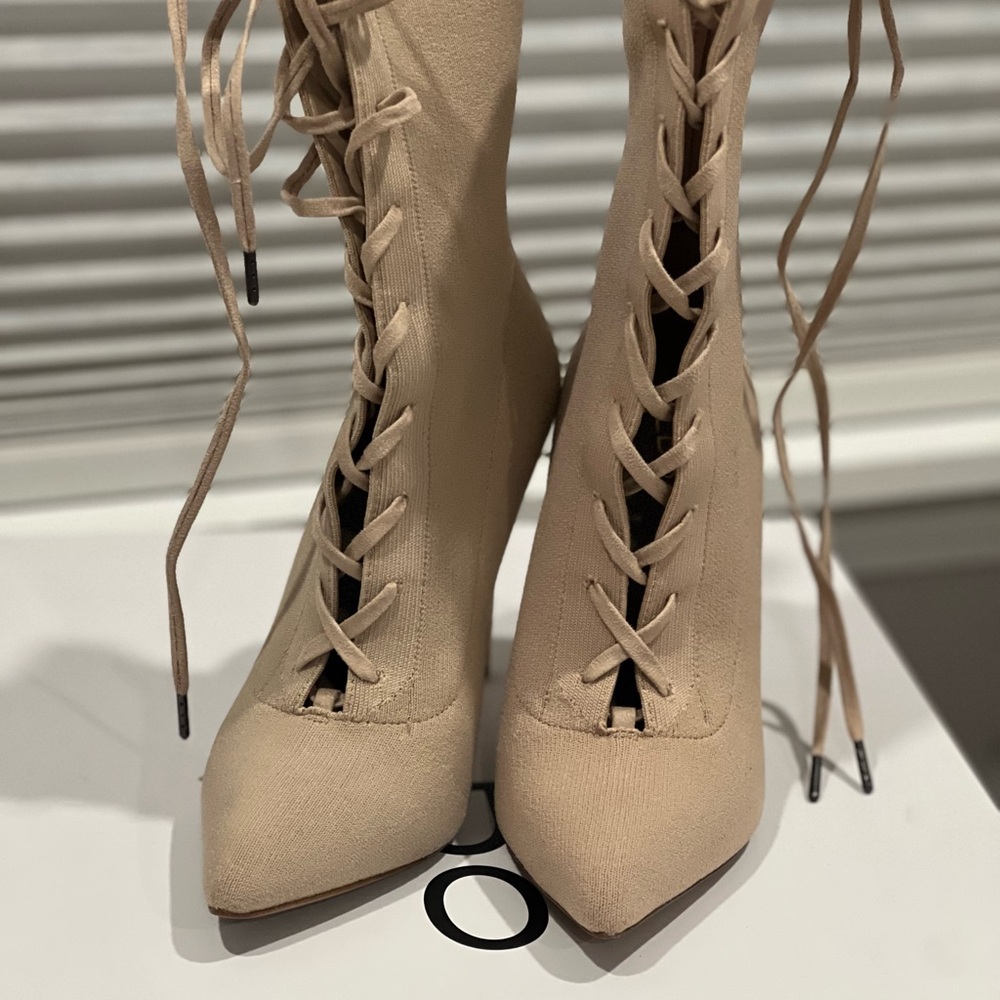 Aldo Tan Lace Up Boots with Victorian Charm